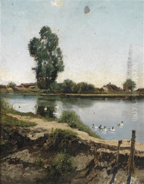 Flusslandschaft Mit Enten Oil Painting by Arthur (Artur) Toelgyessy