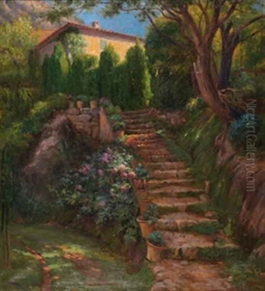 Un Jardin En Valldemosa, Mallorca Oil Painting by Aurelio Tolosa Alsina