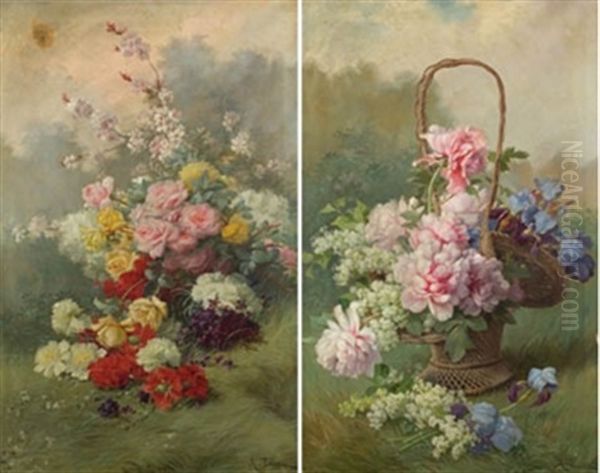 Bodegones De Flores (pair) Oil Painting by Aurelio Tolosa Alsina