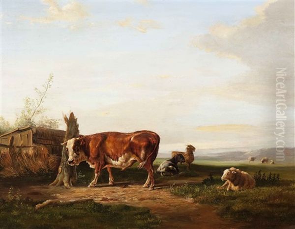 Cattle Resting In A Wide Landscape Oil Painting by Jan Bedijs Tom