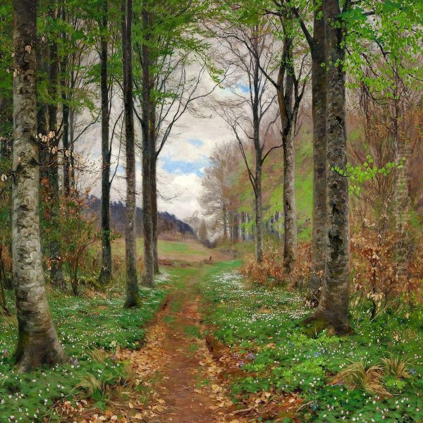 Spring Day In The Woods With Beeches And Anemones Oil Painting by H. A. Brendekilde