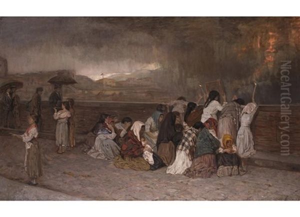 La Pioggia Di Cenere Sul Vesuvio - Der Aschenregen Des Vesuv Oil Painting by Gioacchino Toma