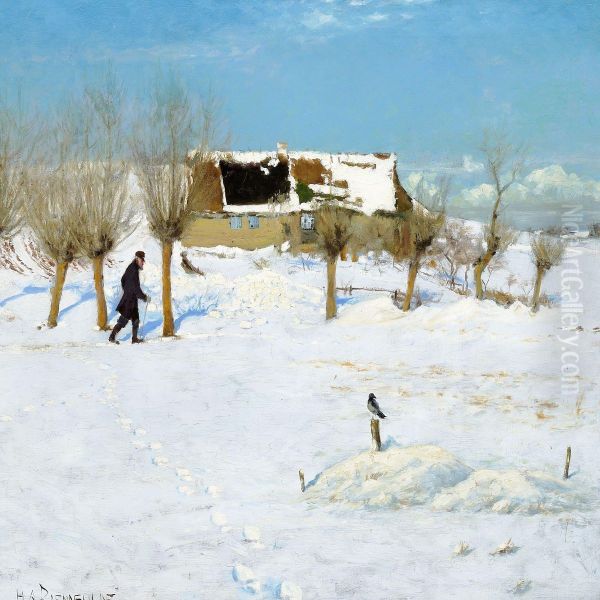 Bright Sunny Winter Day Oil Painting by H. A. Brendekilde