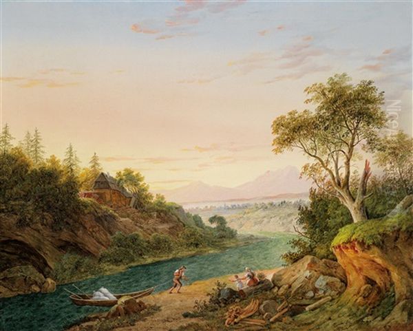 Blick In Eine Weite Flusslandschaft Oil Painting by Matthias Rudolf Toma