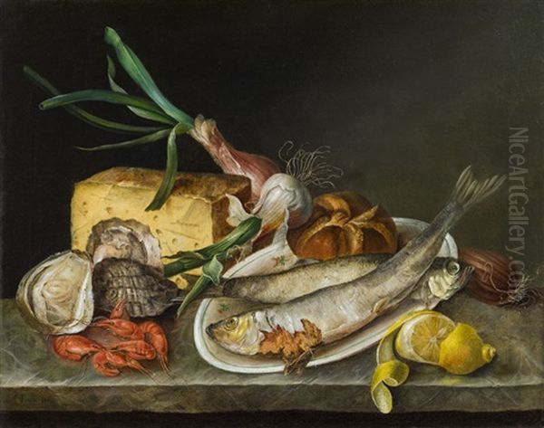 Kuchenstillleben Mit Sprotten Und Kase Oil Painting by Matthias Rudolf Toma