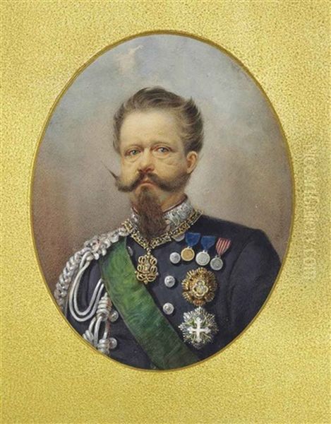 Vittorio Emanuele Ii (1820-1878), King Of Sardinia And Italy 1861-1878, In Blue Coat With Silver Collar And Aiguillette Oil Painting by Luis Ascensio Tomasini