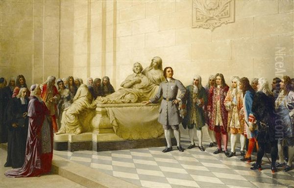 Peter The Great Visiting Cardinal Richelieu's Tomb In The Sorbonne, 1717 Oil Painting by Julian Boncza Tomaszewski