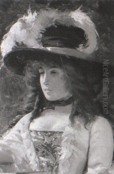 A Lady In A Feathered Hat Oil Painting by Casimiro Tomba