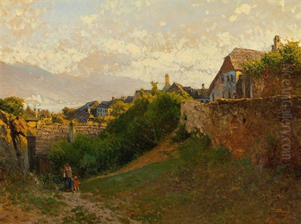 View Of Weisenkirchen In The Wachau Oil Painting by Heinrich Tomec