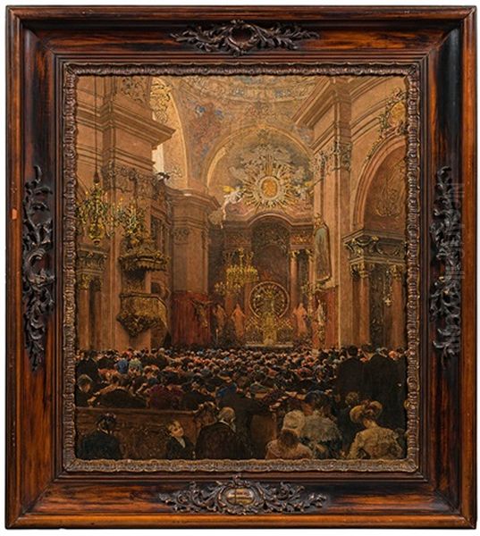 Interior Of The Piarist Church In Vienna Oil Painting by Heinrich Tomec