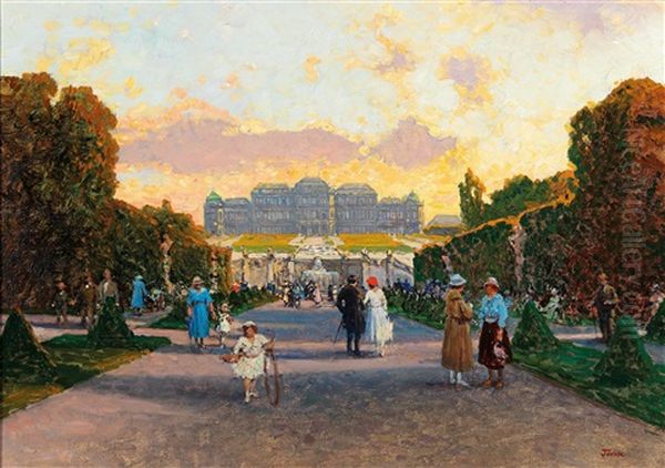 Sunday Walk In The Grounds Of The Belvedere Palace Oil Painting by Heinrich Tomec