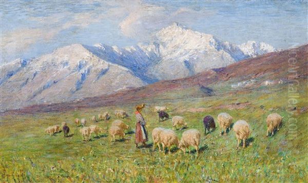 Ansicht Gegen Den Monte Massone Von Der Alp Aurelio Aus Oil Painting by Achille Tominetti