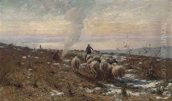 Shepherds In The Italian Hills Oil Painting by Achille Tominetti