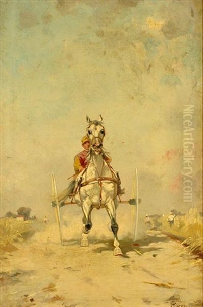 Trotter And Sulky Oil Painting by Alfredo Tominz