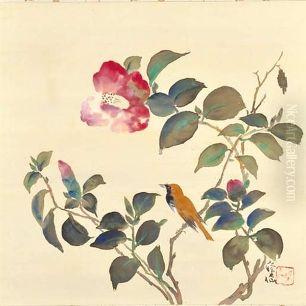 Camellia Oil Painting by Keisen Tomita