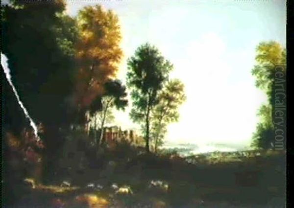 Romantisk Landskab Med Graessende Far Og Ruiner Oil Painting by Peltro William Tomkins