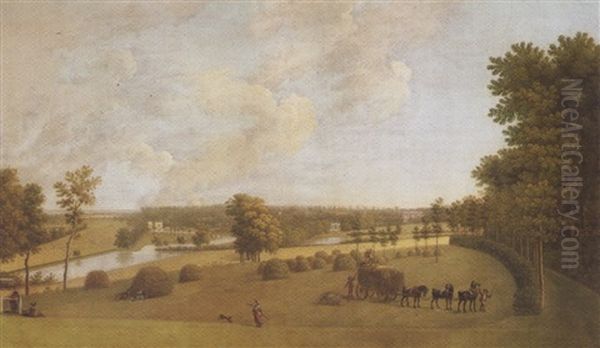 A View Of A Country House, Possibly Tapeley Park In The County Of Devonshire, The Seat Pf John Clevland, Esq Oil Painting by Peltro William Tomkins