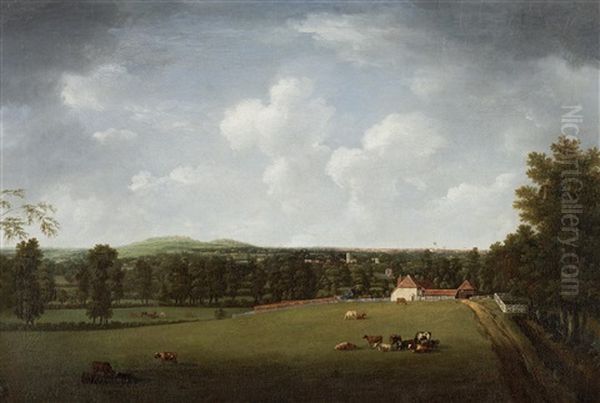 Distant View Of A Town (+ Another; 2 Works) Oil Painting by William Tomkins