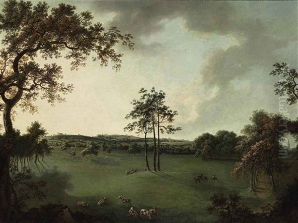 A View In Leicestershire With A Church (melton Mowbray?) In The Distance Oil Painting by William Tomkins