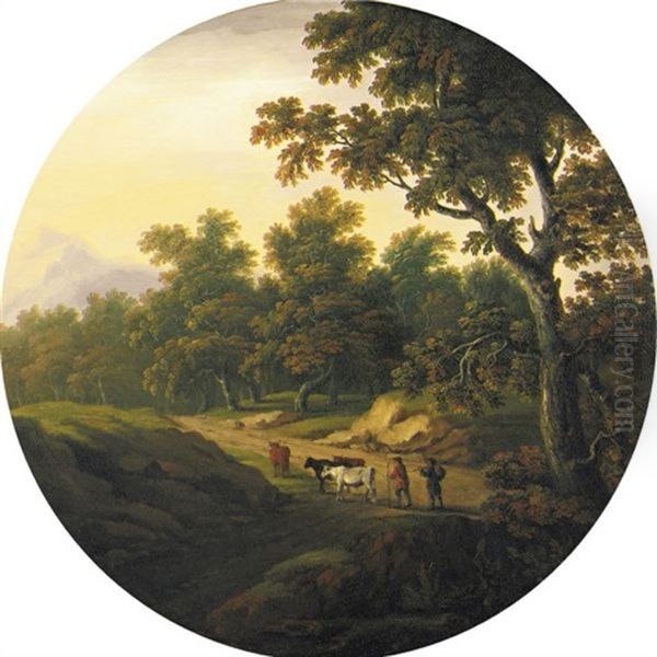 A Wooded Landscape With Cattle Grazing Oil Painting by William Tomkins