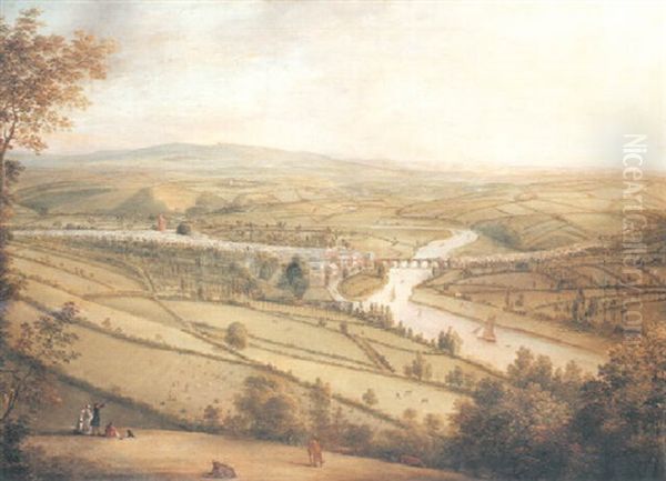 A Panoramic View Of Totnes, Devon Oil Painting by William Tomkins