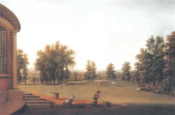 Landscape With Figures By A Palladian House In A Park Oil Painting by William Tomkins