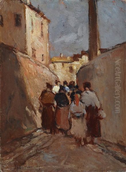 Figure In Strada Oil Painting by Adolfo Tommasi