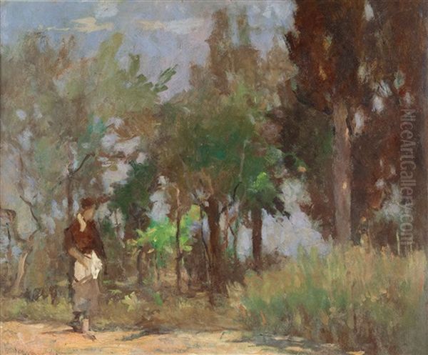 Donna In Giardino Oil Painting by Lodovico Tommasi