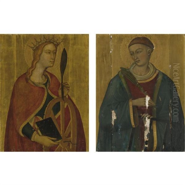 St. Catherine Of Alexandria (+ St. Lawrence; Pair) Oil Painting by Luca Di Tomme