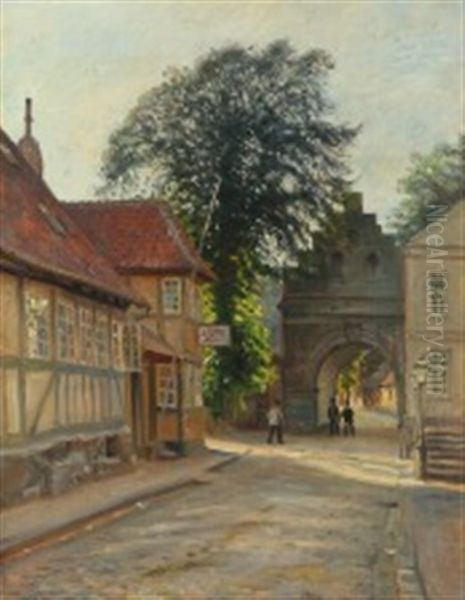 Scenery From Faaborg At Vesterport Oil Painting by Peter Tom-Petersen