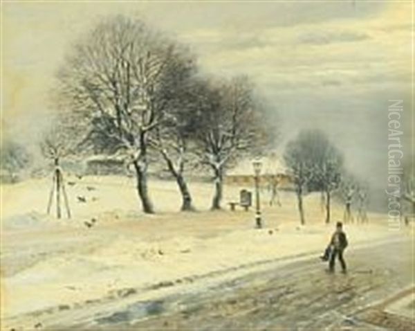 Winter Scenery From Copenhagen Oil Painting by Peter Tom-Petersen