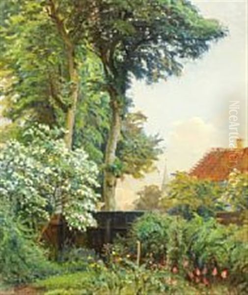 Garden Scene Oil Painting by Peter Tom-Petersen