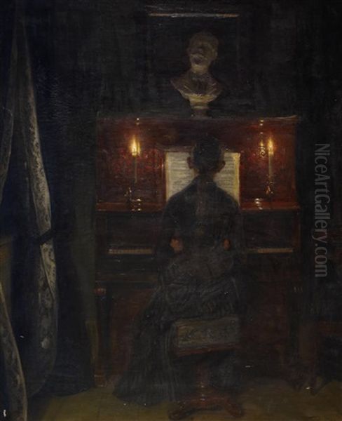 An Evening Recital Oil Painting by Peter Tom-Petersen