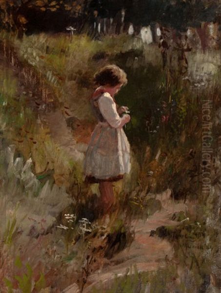 Child Picking Flowers Oil Painting by Frank Hector Tompkins