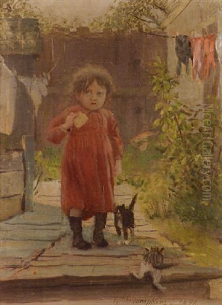 In The Alley / A Girl With Her Kittens Oil Painting by Frank Hector Tompkins