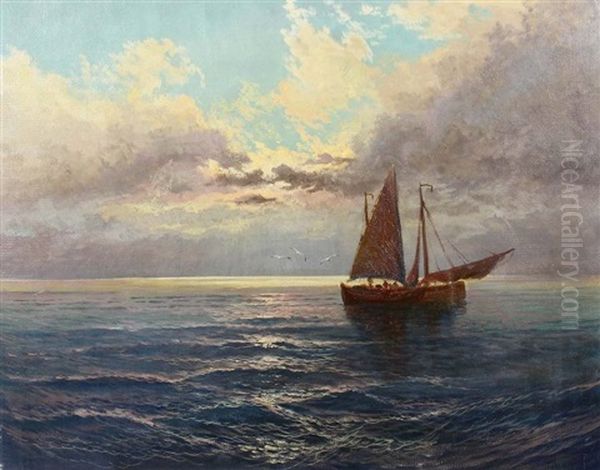 Fischerboot Im Abendrot Oil Painting by Arthur Tomson