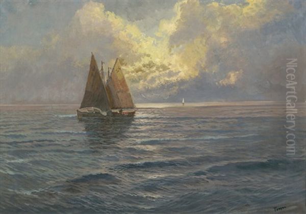 Segelschiffe Im Abendrot Oil Painting by Arthur Tomson