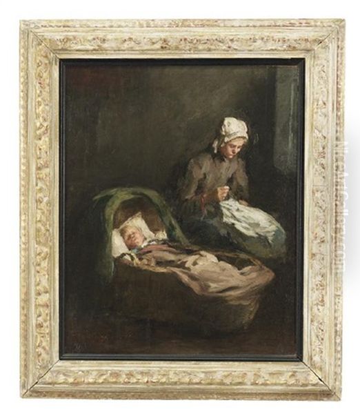 Mother And A Sleeping Child Oil Painting by Lammert Van Der Tonge