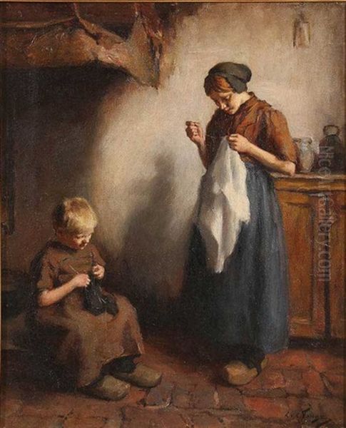 Mending Time Oil Painting by Lammert Van Der Tonge