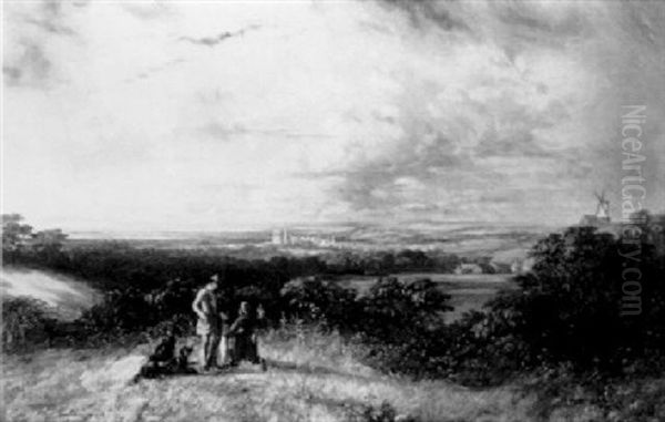 Sportsmen With Their Dogs And The Day's Bag In An Extensive Landscape With Ormskirk Beyond Oil Painting by Robert Tongue