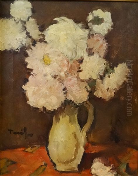 Pot With Chrysanthemums Oil Painting by Nicolae Tonitza