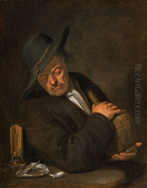 Man With Wine Bottle Oil Painting by Jacob Van Toorenvliet