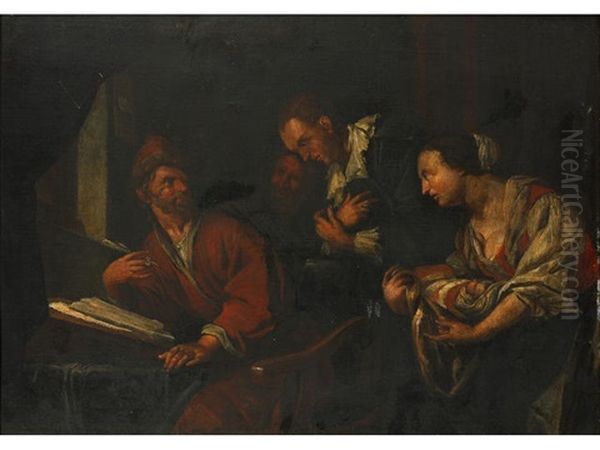 Figures In An Interior Oil Painting by Jacob Van Toorenvliet