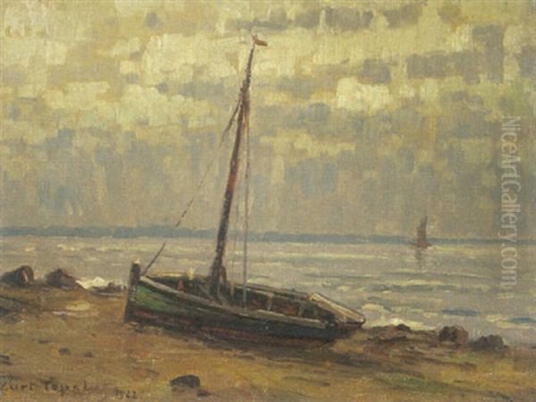 Einsames Boot Am Elbestrand, Blankenese Bei Hamburg Oil Painting by Kurt Toepel