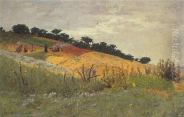 Kartoffelfeuer (landschaft Bei Stolp, Pommern) Oil Painting by Kurt Toepel