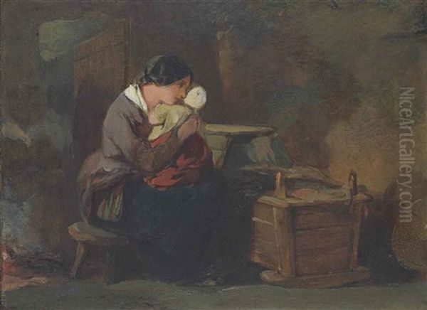 A Highland Mother Oil Painting by Francis William Topham