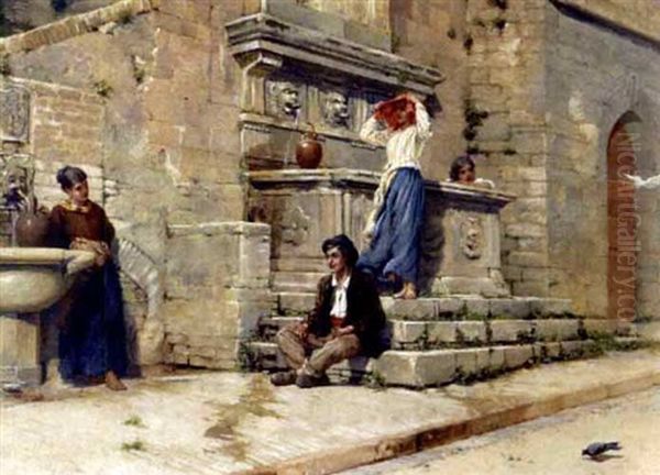 At The Fountain Oil Painting by Francis William Topham