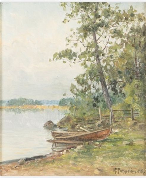 Lake Landscape Oil Painting by Woldemar Toppelius