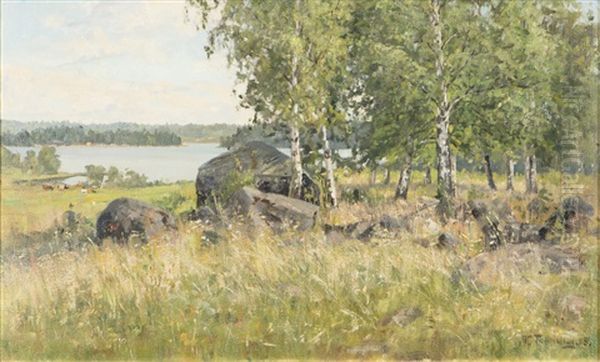 Birches Oil Painting by Woldemar Toppelius