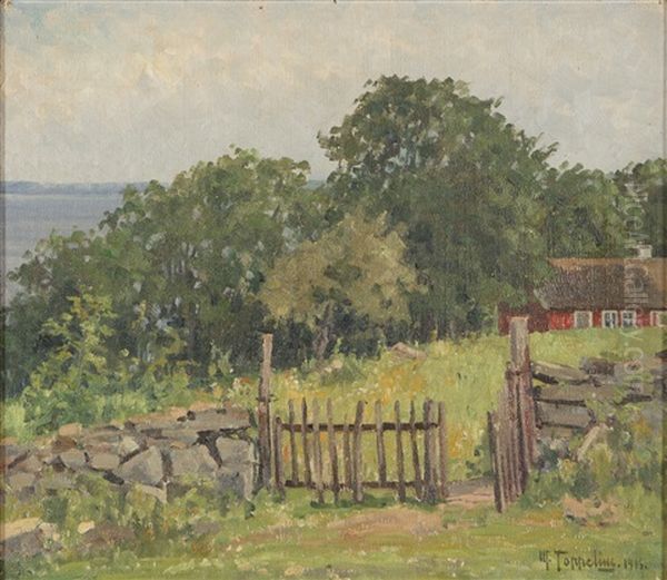 Yard Oil Painting by Woldemar Toppelius